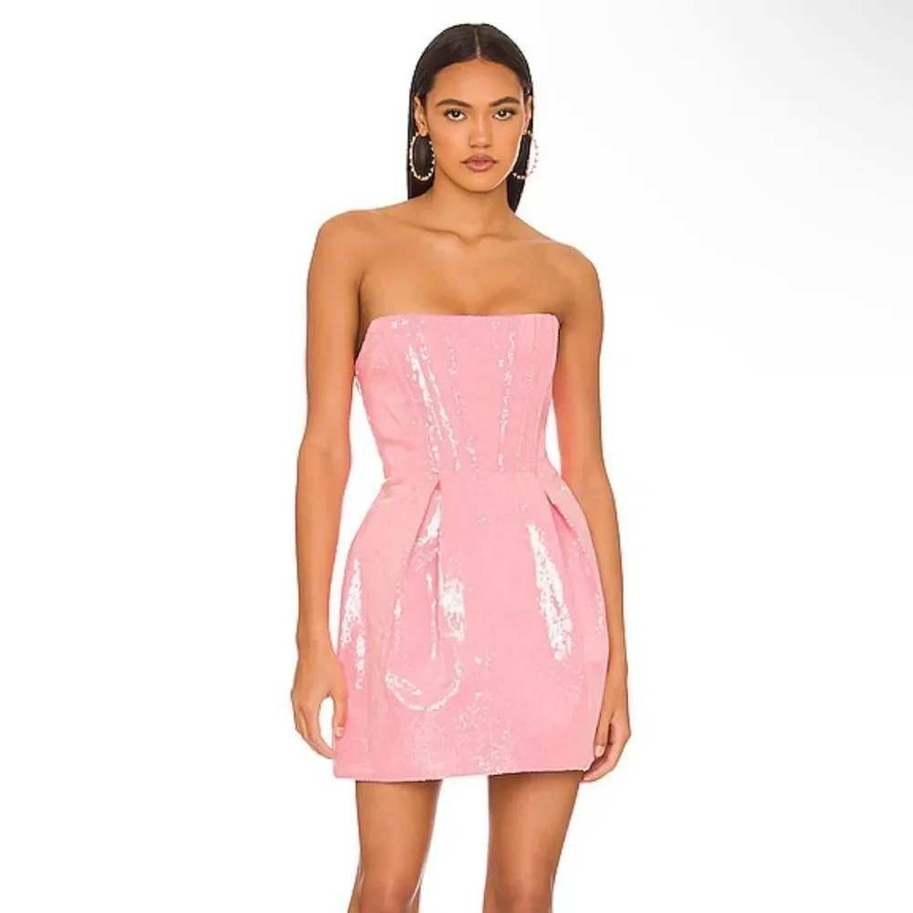 NWT Bronx and Banco Maraya Pink Sequin Corset Lace Up Mini Dress US 6 Med